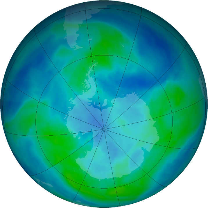 Antarctic ozone map for 13 March 2014